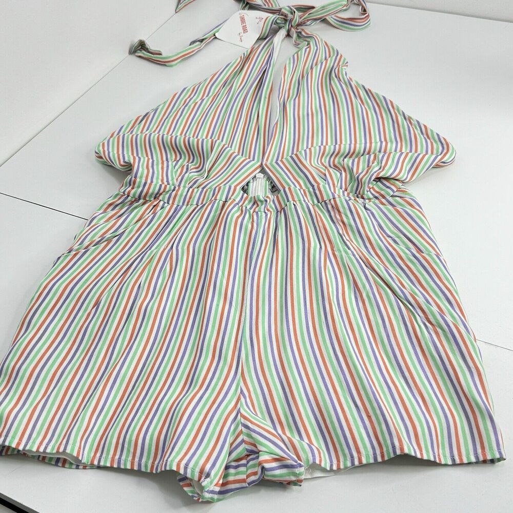 6 Shore Road by Pooja Womens Striped Print Romper Pockets Pleated Sz M